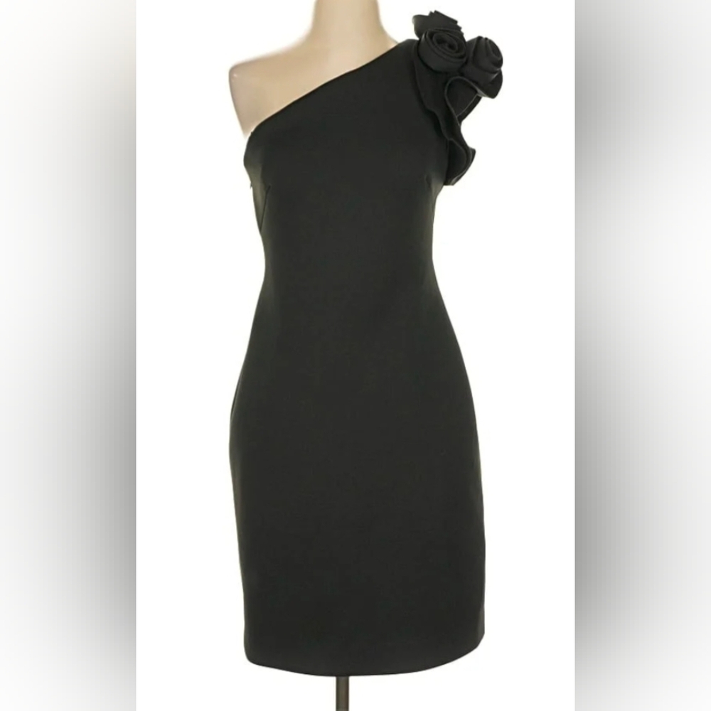 Eliza J One Shoulder Scuba Crepe Cocktail Dress Semi formal Sz 10 (Read)